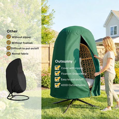 Outsunny 190 x 128cm Hanging Egg Chair Furniture Cover - Green
