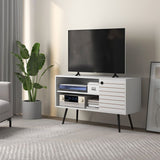 HOMCOM Duo Storage TV Unit, with Striped Door - White