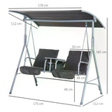 Outsunny Steel Frame 2-Seater  Swing Chair w/ Table Grey