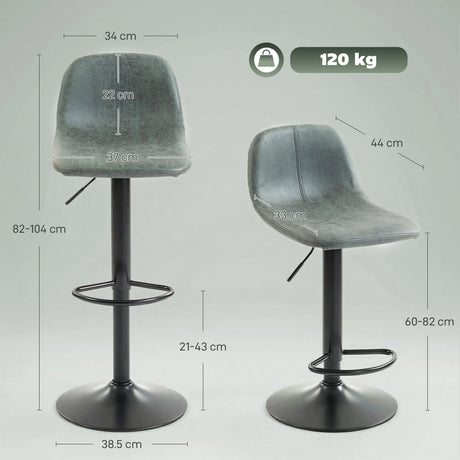 HOMCOM Bar Stools Set of 2, Modern Swivel Barstools with Footrest for Kitchen Island and Dining Room, Green