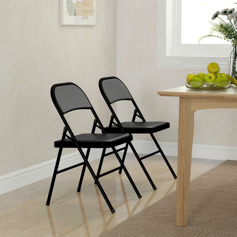 HOMCOM Set of Two Cushioned Steel Folding Chairs - Black