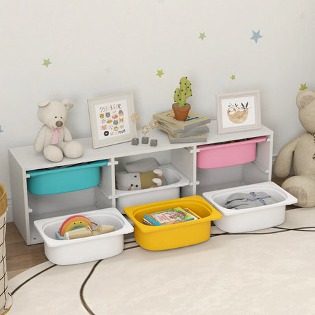 AIYAPLAY Low Height 2 Tiers Storage Organiser, Kids Toy Storage Unit with 6 Removable Bins for Bedroom, Nursery, Playroom
