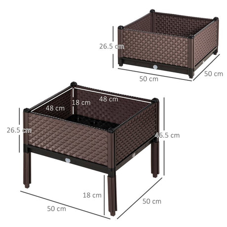 Outsunny 50cm x 50cm x 46.5cm Set of 4 41L Garden Raised Bed Kit, PP DIY Elevated Planter Box, Flower Vegetables Planting Container with Self-Watering Design and Drainage Holes