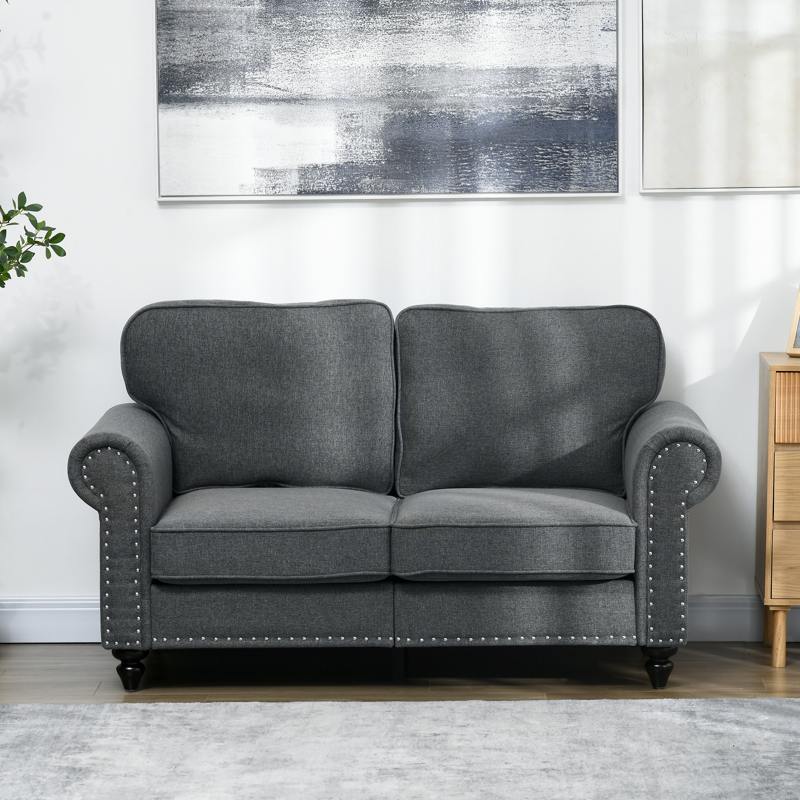 HOMCOM Two-Seater Mid-Century Sofa, with Pocket Springs - Charcoal Grey