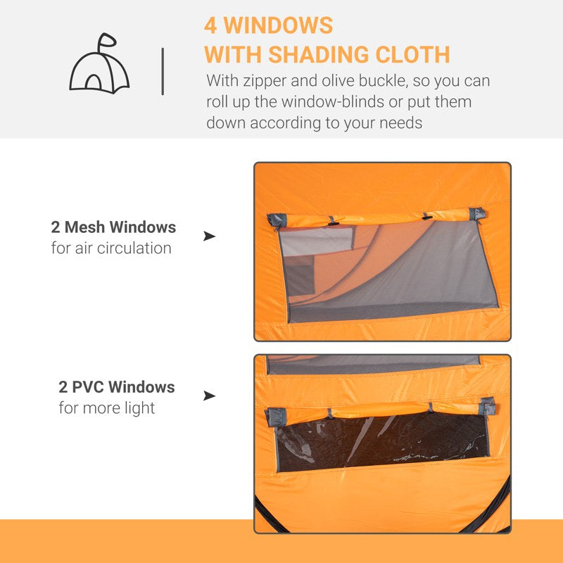 Outsunny 4 Person Pop-up Camping Tent Family Tent with Ground Sheet, 4 Windows and Portable Carry Bag for Beach Outdoor Trip, Orange