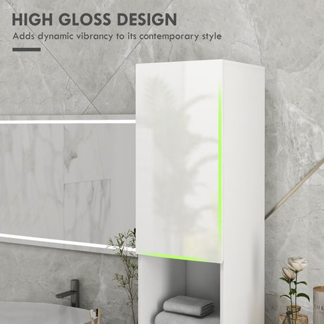 kleankin Multi-Storage Slim Bathroom Cabinet - High Gloss White