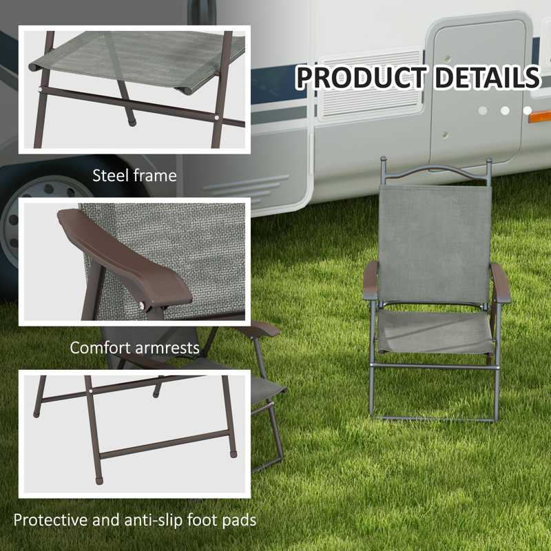 Outsunny Set of Two Folding Garden Chairs, with Fabric Mesh Seats - Dark Grey