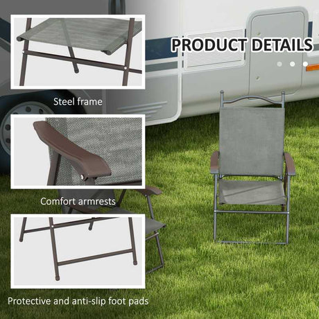 Outsunny Set of Two Folding Garden Chairs, with Fabric Mesh Seats - Dark Grey