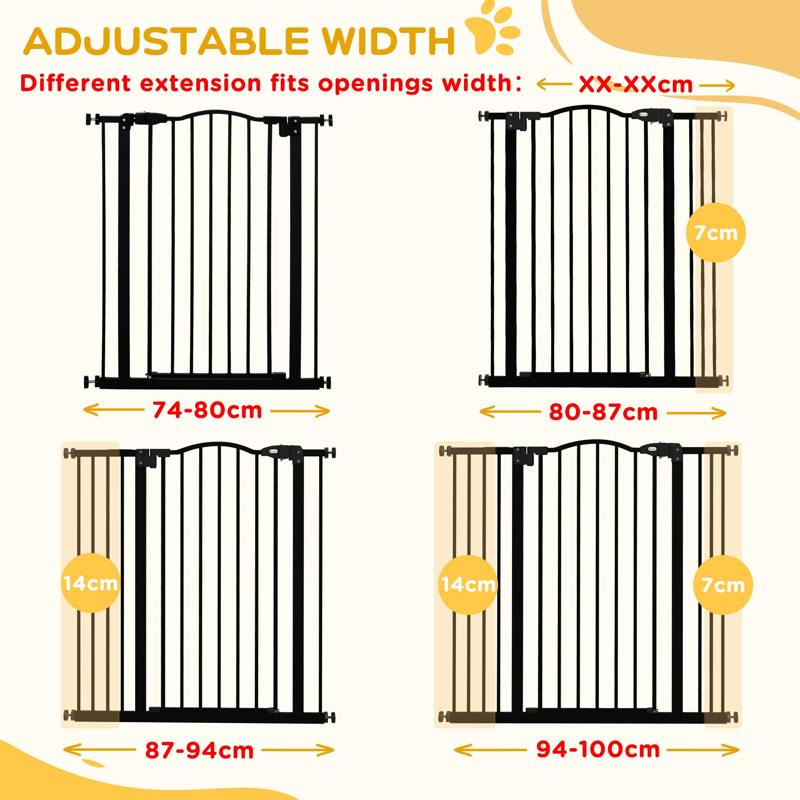 PawHut Pressure Fit Dog Stair Gate No Drilling Safety Gate Auto Close for Doorways, Hallways, 74-100cm Adjustable, 94cm Tall, Black