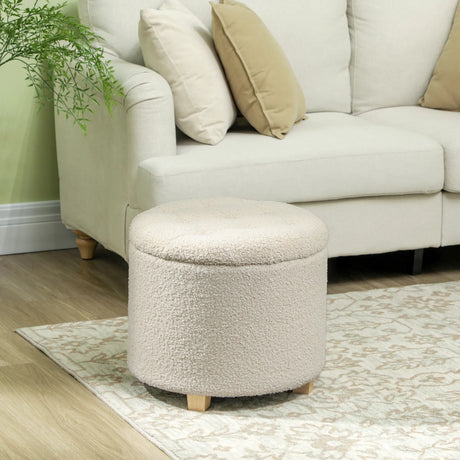 HOMCOM 40.5L Teddy Fleece Storage Ottoman - Cream White