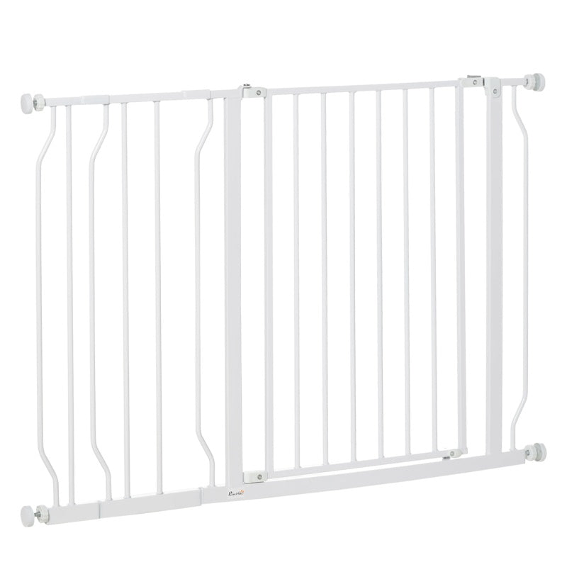 PawHut Wide Dog Safety Gate, with Door Pressure, for Doorways, Hallways, Staircases - White