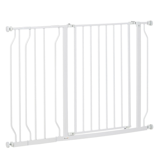 PawHut Wide Dog Safety Gate, with Door Pressure, for Doorways, Hallways, Staircases - White