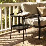 Outsunny Patio Side Table, 2-Tier Round Coffee End Table for Garden Balcony Living Room Bedroom, Black