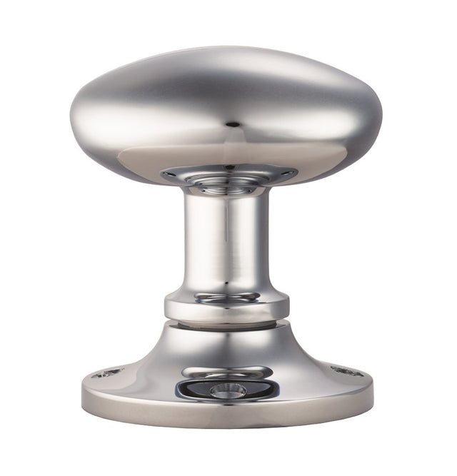 OVAL MORTICE KNOB ON UN-SPRUNG ROSE - POLISHED CHROME - PAIR