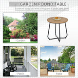 Outsunny Round Outdoor Side Table Adjustable Leg Pads Garden Table 49 x 49 x 48 cm Natural Wood & Black
