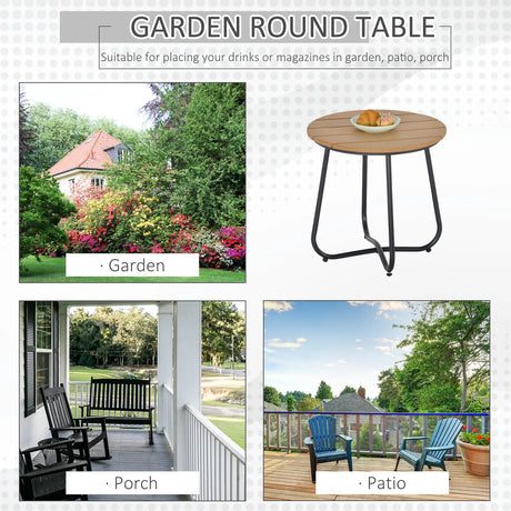 Outsunny Round Outdoor Side Table Adjustable Leg Pads Garden Table 49 x 49 x 48 cm Natural Wood & Black