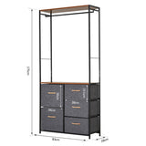 HOMCOM Chest of Drawers with Coat rack Steel Frame 5 Drawers  Bedroom Hallway Home Furniture Black Brown