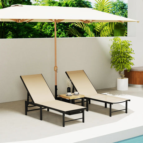 Outsunny Set of Two Reclining Sun Loungers - Khaki