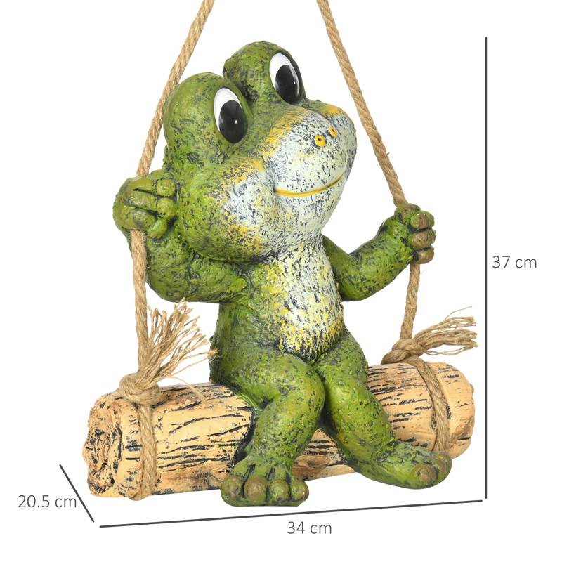 Outsunny Hanging Garden Statue, Vivid Frog on Swing Art Sculpture, Outdoor Ornament Home Decoration, Green