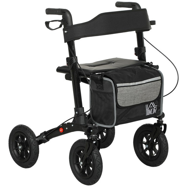 HOMCOM Folding Rollator Walker with Padded Seat, Backrest, Lightweight Walking Frame with Storage Bag, Dual Brakes, All-terrain Wheels, Adjustable Handle Height, 4 Wheeled Walker for Seniors, Black