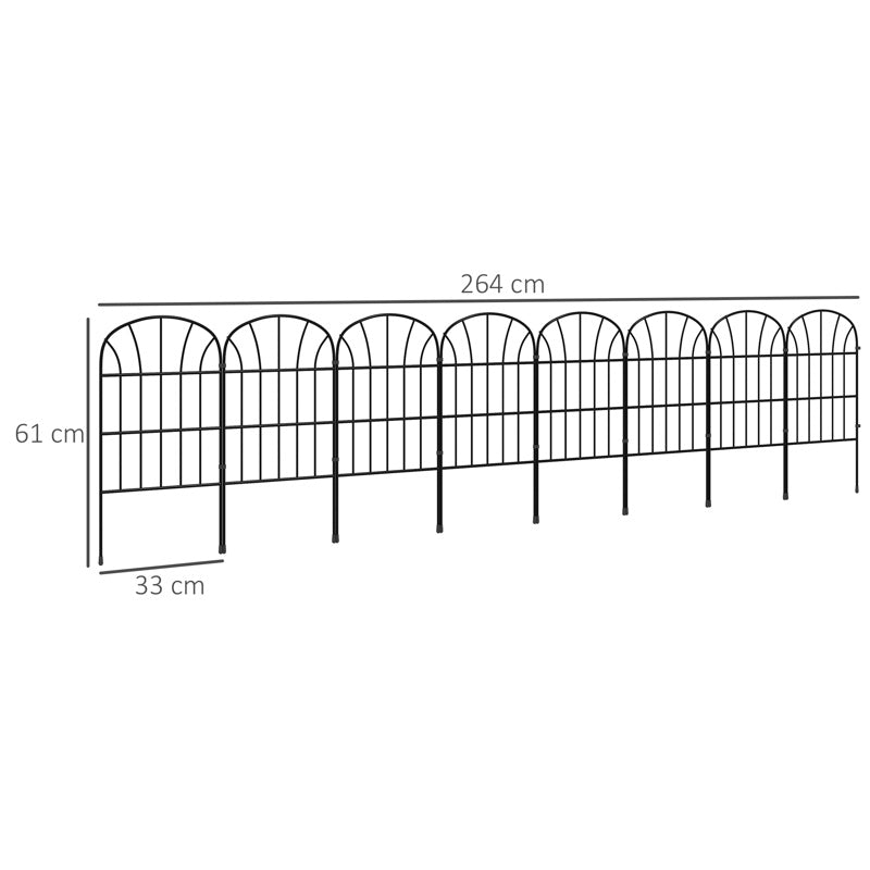 Outsunny Metal Decorative Outdoor Picket Fence Panels Set of 8, Black