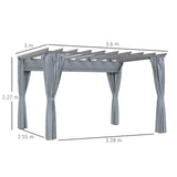 Outsunny 3.6 x 3(m) Outdoor Pergola with Retractable Roof and Curtains, Garden Gazebo Canopy Sun Shade Shelter with Aluminum Frame, Dark Grey