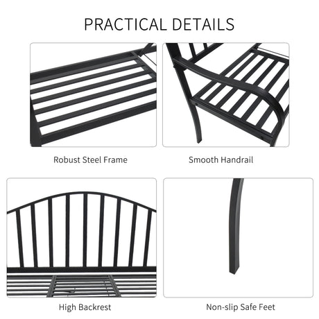 Outsunny Metal Bench W/Table,  150Lx53Wx95H cm