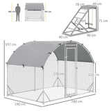 PawHut Walk-In Chicken Run, Metal Chicken Coop with Cover, Outdoor Hen Poultry House Cage with Chicken Activity Shelf, for Chickens, Rabbits, Ducks, 2.8 x 1.9 x 2m