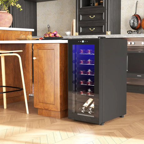 HOMCOM 18-Bottle Narrow Wine Fridge, with Lights - Black