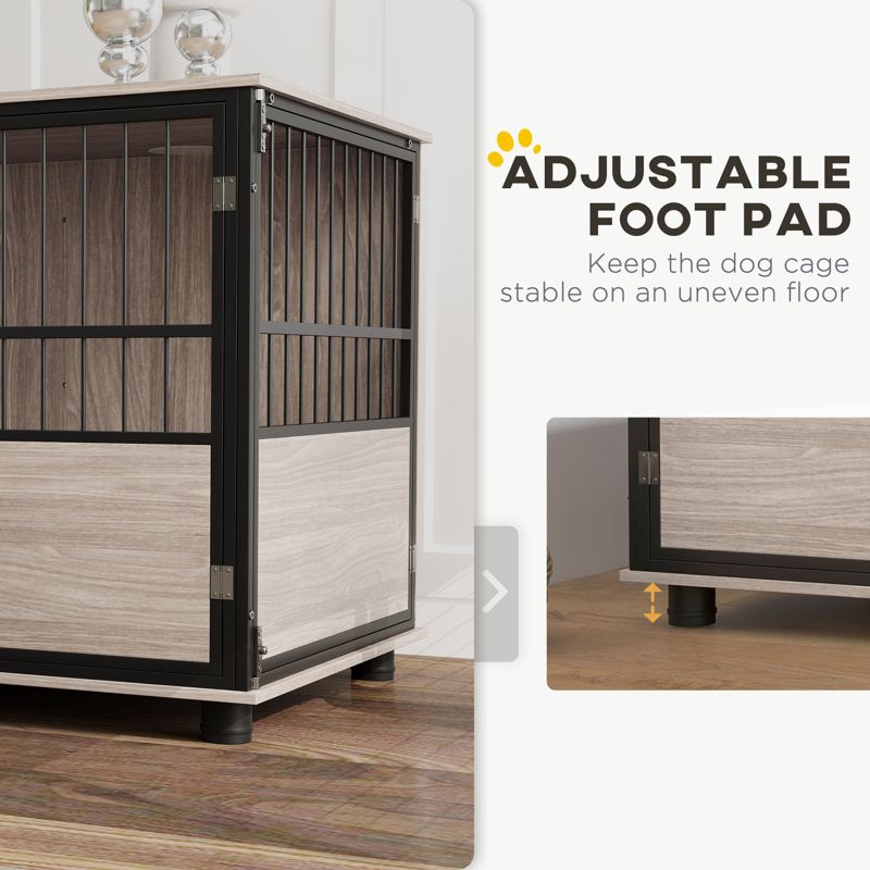 PawHut 100cm Furniture Style Dog Crate Dog Cage End Table Indoor with 3 Doors Soft Washable Cushion, for Large Sized Dogs