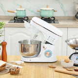 HOMCOM Stand Mixer, 5L Food Mixer for Baking, 6 Speeds and Pulse Setting, 1400W Cake Electric Kitchen Mixer with Dough Hook, Whisk, Stainless Steel Bowl, Splash Guard, Beater, White