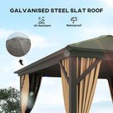 Outsunny 3 x 3(m) Metal Hardtop Gazebo, with Curtains and Accessories - Brown