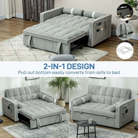 HOMCOM Two-Seater Linen-Look Sofa Bed - Light Grey