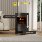 HOMCOM 1000W/2000W Freestanding Electric Fireplace, Indoor Heater Fire Stove with Log Burner Effect Flame, Thermostat Control