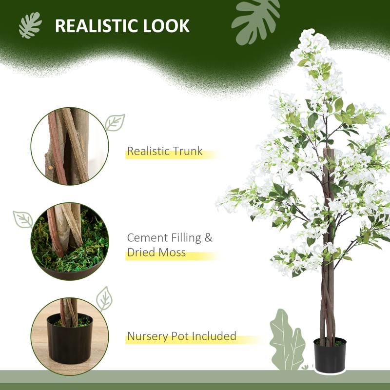 HOMCOM Artificial Plants Honeysuckle Flower in Pot Fake Plants with Curved Boots for Indoor Outdoor 15x15x150cm White