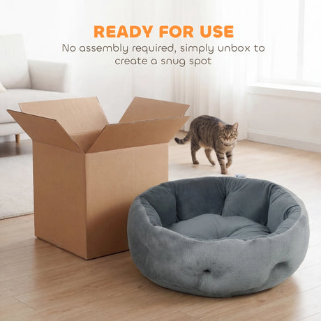 PawHut Cat Bed, Reversible Dog Pet Bed for Indoor Cats and Small Dogs, Round Bed with Supportive Bolster, Dark Grey