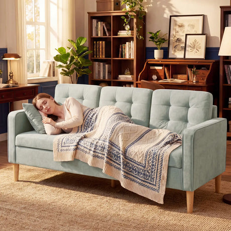 HOMCOM 3 Seater Sofa, 169cm Couch with Hidden Storage, Wood Legs, Light Grey