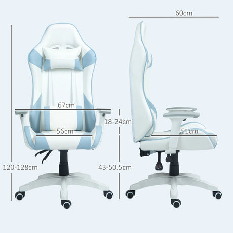 HOMCOM Faux Leather Colour Block Gaming Chair, with 135 Reclining Back - Blue/White