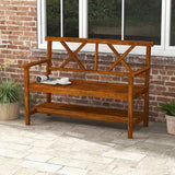 Outsunny Two-Seater Fir Wood Bench, with Bottom Shelf - Natural