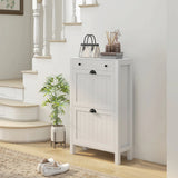 HOMCOM Narrow Shoe Cabinet with 2 Flip Drawers and Adjustable Shelves, White