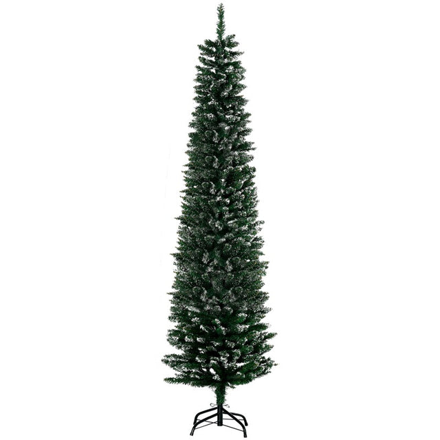 HOMCOM 6FT Artificial Snow Dipped Christmas Tree Xmas Pencil Tree Holiday Home Indoor Decoration with Foldable Black Stand, Green