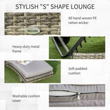Outsunny Patio Wicker Chaise Lounge Chair, Outdoor PE Rattan Sun Lounger with Adjustable Backrest and 2 Wheels, Grey
