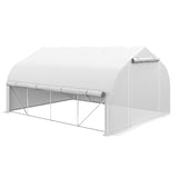 Outsunny 4 x 3(m) Walk-in Polytunnel Greenhouse, Zipped Roll Up Sidewalls, Mesh Door, 8 Mesh Windows, Tunnel Warm House Tent with PE Cover, Complimentary Plant Labels and Gloves, White