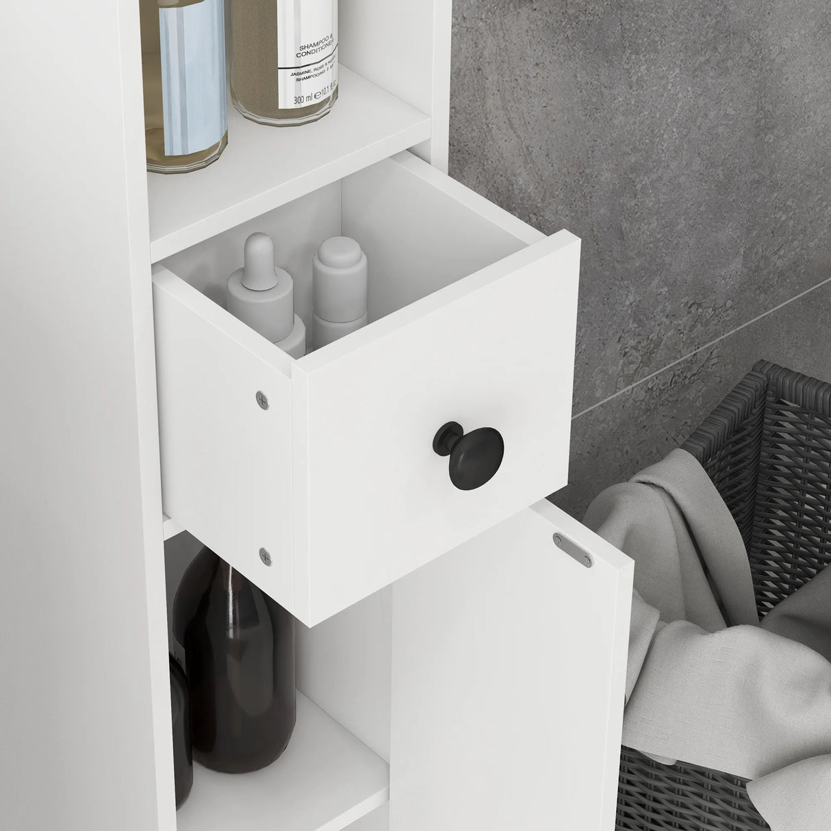 kleankin 180cm Slim Bathroom Cabinet, with Drawer, Shelves and Cupboards - White