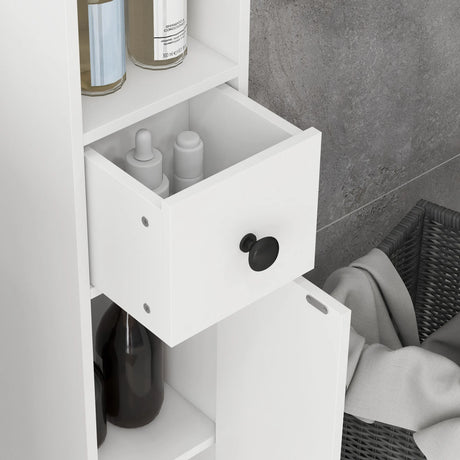 kleankin 180cm Slim Bathroom Cabinet, with Drawer, Shelves and Cupboards - White