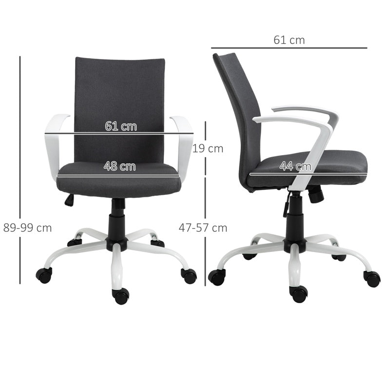 Vinsetto Office Chair Linen Swivel Computer Desk Chair Home Study Task Chair with Wheels, Arm, Adjustable Height, Dark Grey