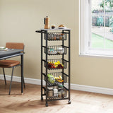 HOMCOM Five Basket Mobile Kitchen Island, with Brakes - Grey/Black