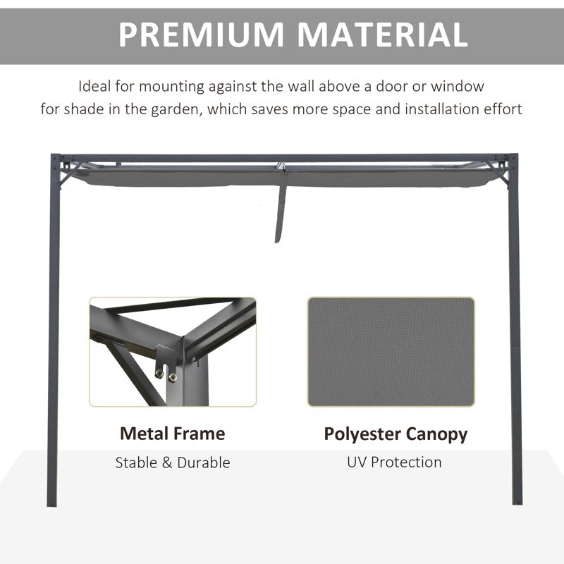 Outsunny 3 x 3(m) Outdoor Pergola Retractable Canopy Wall Mounted Gazebo Patio Shelter Sun Shade, Grey