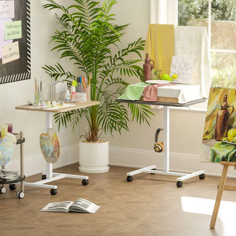 HOMCOM 75-115cm Manual Adjustable Sit-To-Stand Desk - White/Wood-Effect