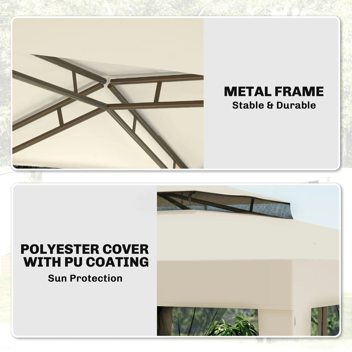 Outsunny 3 x 3 m Gazebo, Netting Party Tent, Patio Canopy Outdoor Event Shelter with Double Tier Roof, Beige